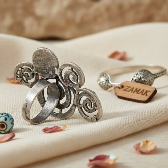 Handmade Turkish Zamak Spiral Statement Ring Boho Chic Adjustable Silver Tone - Picture 14 of 16